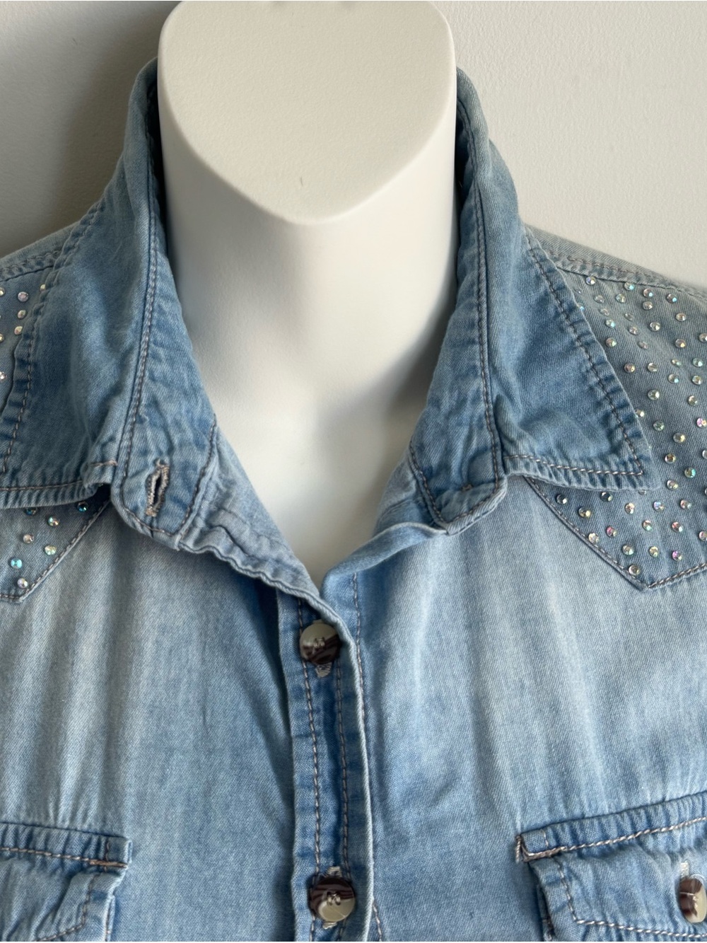 BONGO Light Blue Denim Button-Down Shirt with Studded Yoke - Picture 4 of 10